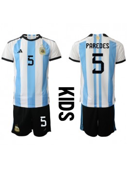 Argentinien Leandro Paredes #5 Heimtrikotsatz für Kinder WM 2022 Kurzarm (+ Kurze Hosen)